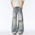 Male Ripped Pants Stretch Solid Blue Casual Men's Wide Leg Trousers Office Work Denim Pants Autumn Korean Vintage Straight Pants