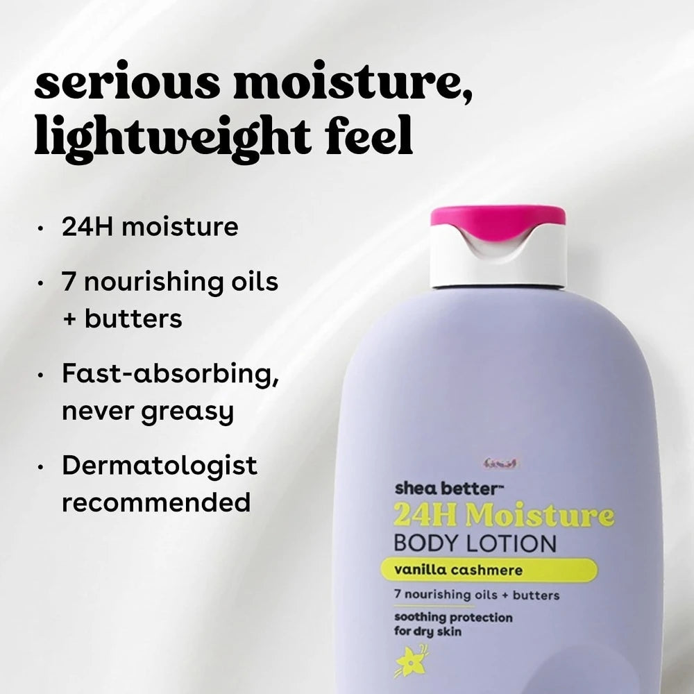 24-Hour Moisturizing Vanilla Cashmere Body Lotion with Natural Shea Lightweight Non-Greasy Formula Vegan Skin Care 16 fl