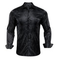 Hi-Tie Gold Black Mens Silk Shirt Paisley Floral Long Sleeve Casual Shirts For Men Jacquard Male Business Party Wedding Dress