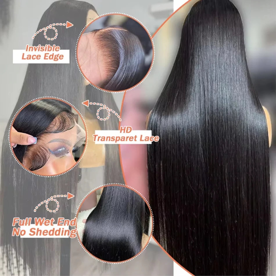 13X6 HD Transparent Lace Front Human Hair Wig 13x4 Straight Frontal Wig Pre Plucked 250 Density HD Lace Closure Wig Indian