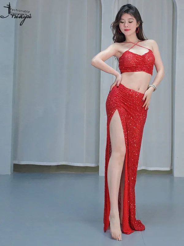 Sexy Belly Dance Costume Long Skirt Set Sparkling Performance Outfit Eastern Dance Elegant Women's Traditional Chinese Ethnic...