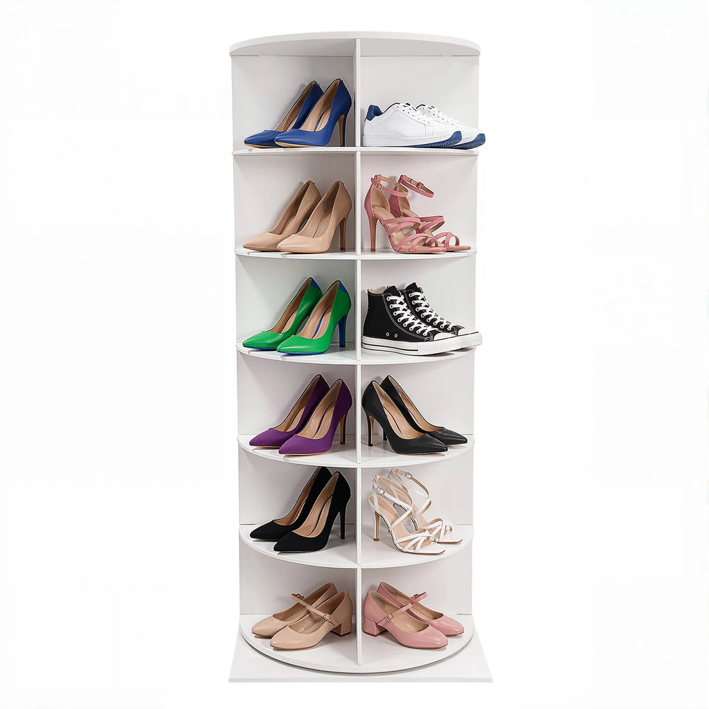 360° Rotating Shoe Rack 6-Tier 24 Pairs, Large Capacity Corner Floor Standing Shoe Organizer for Entryway Living Room