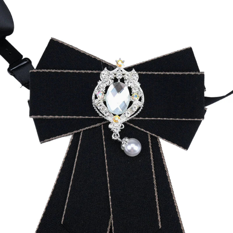 Hot School Girls Boy Elegant Classic Retro Big Bowtie Neck Tie Rhinestone Corsage Bowtie Cravat Gifts for Women Formal Neck Ties
