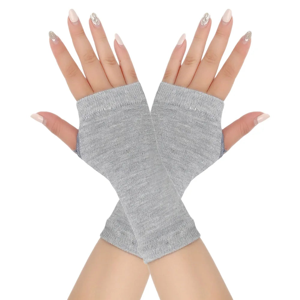 1pair Winter Autumn Women Warm Fingerless Knitted Gloves Solid Color Stretch Mittens Exposed Finger Short Gloves