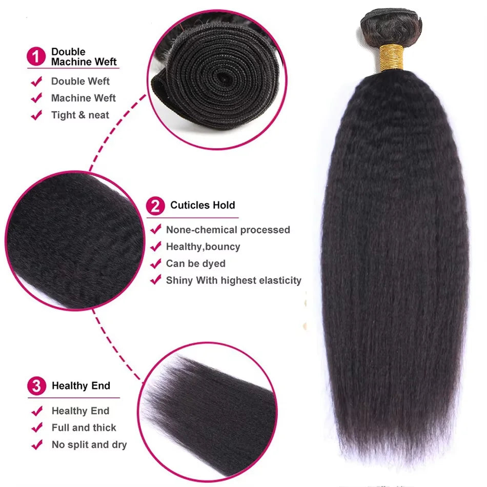 Human Hair Bundles With Closure Kinky Straight Peruvian Raw 3 4 Bundle With 4x4 5x5 HD Lace Closure Yaki Weave With 13x4 Frontal