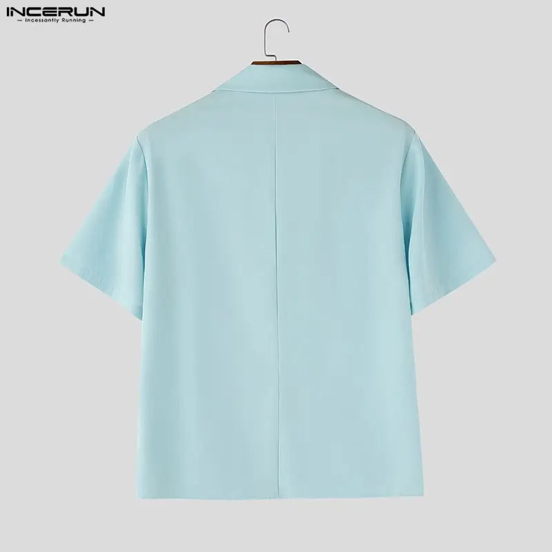 INCERUN Men's Shirt Mesh Patchwork Lapel Short Sleeve Menswear Clothing Streetwear See Through Party Fashion Tops For Man Camisa