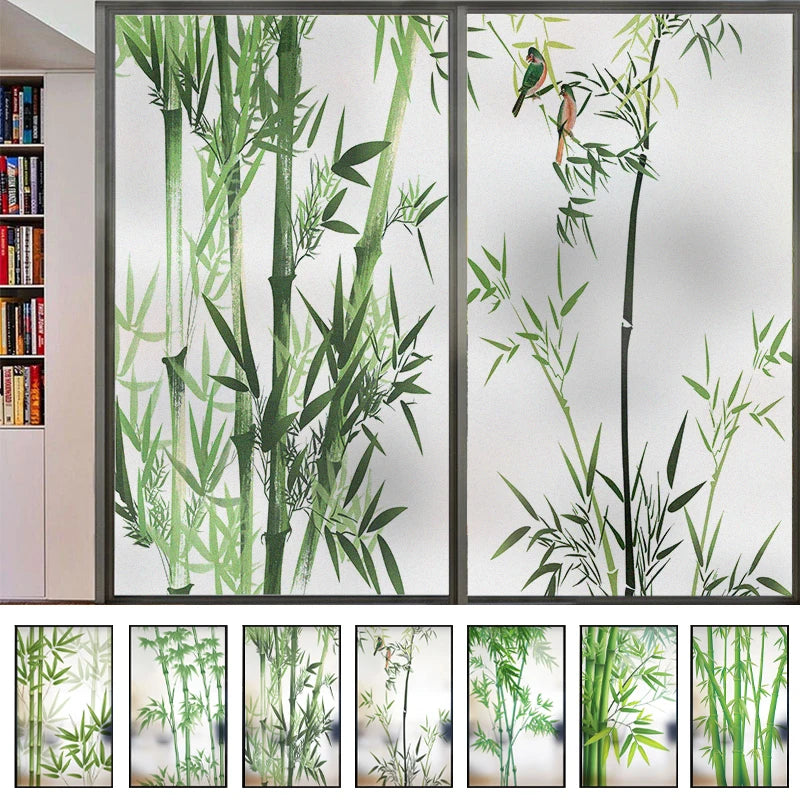 Home Bamboo Pattern Glass Privacy Film Living Room Kitchen Door Static Frosted Stickers Bath Window Decorative Anti-peep