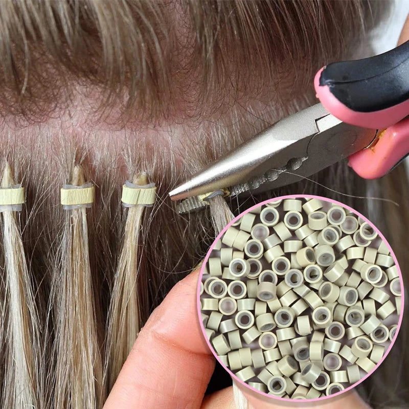 100Pcs Micro Rings Tubes Micro Rings Links Beads For Tip Hair Extension Tools Black Brown Microchip Reforzado Para Extensiones