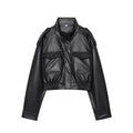 MUJER Faux Leather Cropped Jacket Women Bomber Demi-season Jackets for Women Long Sleeve Women's Coats Zip Overcoat Jacket Women