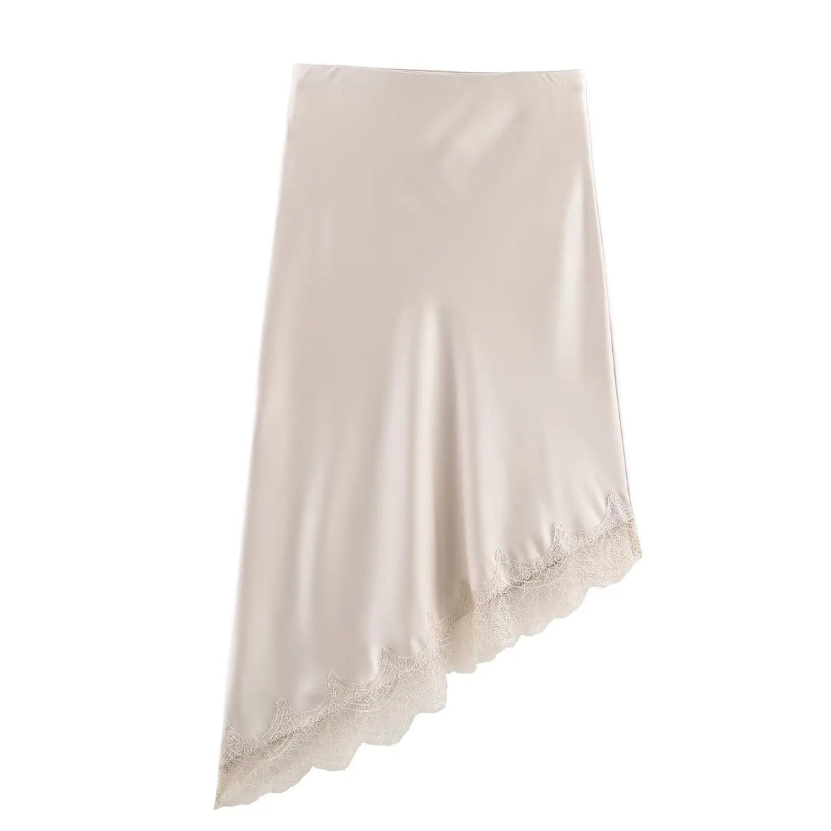 BSAY Lace Asymmetry Satin Texture Skirt Women Fashion Autumn Winter New Solid Chic Female High Waist Elegant Skirts Mujer