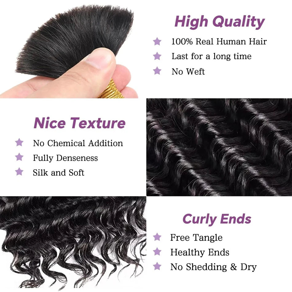 Human Braiding Hair Deep Wave Bulk Unprocessed Hair 100g No Weft Virgin Hair Bundles Indian Human Braiding Hair for Boho Braids
