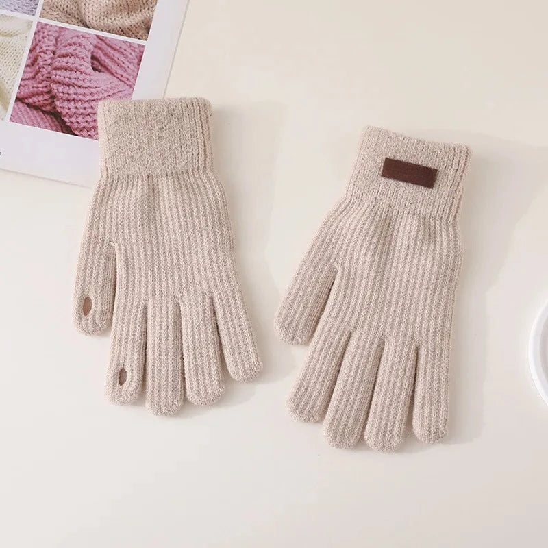 AA Gloves Autumn WinterTouch Screen Gloves Skiing Riding Work Full Finger Mittens Solid Color Warm Knitted Gloves Sport Cycling
