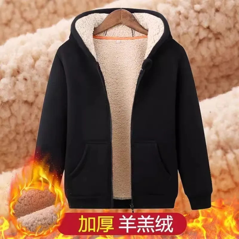 Men's And Women's American Style Hooded Zipper Cardigan Lamb Velvet Sweatshirt Autumn Winter Thickened Warm Casual Outerwear