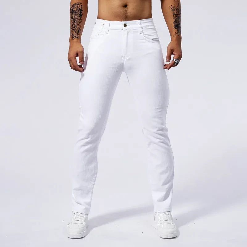 Men's White Casual Jeans New Denim Pants Comfortable Fashion Stretch Slim Fit Straight Trousers Male Clothing Streetwear