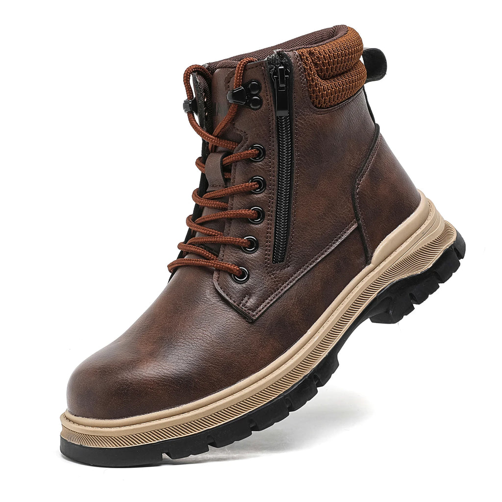 Safety Boots Brown Waterproof Men's Steel Toe Shoes Work Anti-drop Anti-piercing Strong Durable Protective Shoes Indestructible