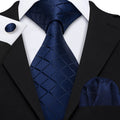 Classic Black Yellow Tie For Men With Pocket Square Cufflink Set Plaid Woven Necktie Business Designer Party Barry.Wang