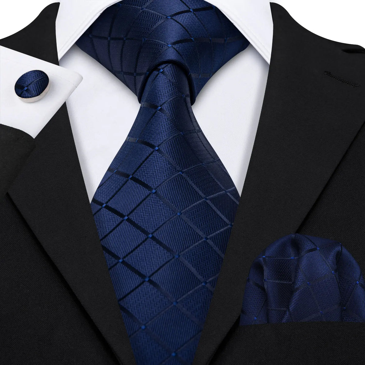 Classic Black Yellow Tie For Men With Pocket Square Cufflink Set Plaid Woven Necktie Business Designer Party Barry.Wang
