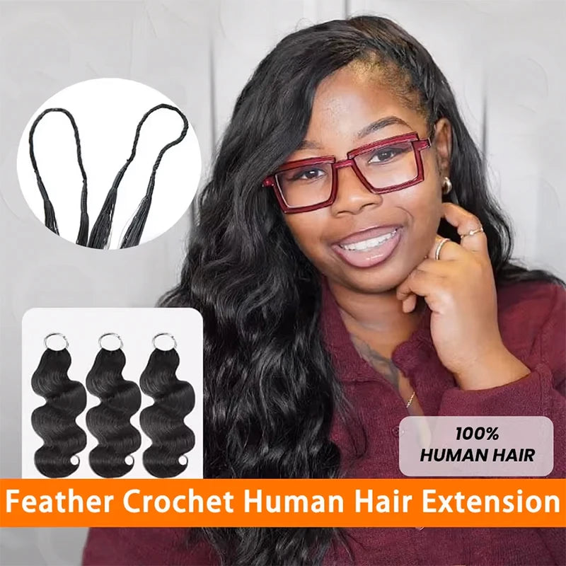 12A Knotless Pre Separated Body Wave Feather Crochet Human Hair Real Hair Extensions For Braiding Twist Feather Line For Women Extensions Wigs Miracle Knots Braiding Hair Extensions Materials Bouncy Water Waves Crochet Human