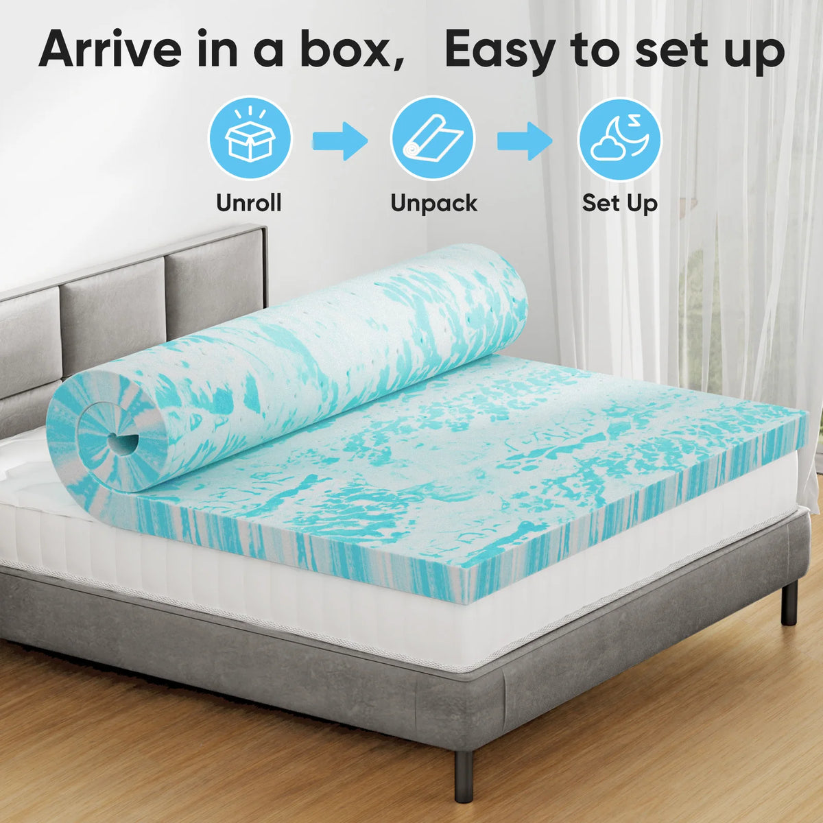 JHK 2-4 Inch Gel Memory Foam California King Mattress Topper  Cooling Mattress Soft and Breathable Bed Topper Bedroom Furniture