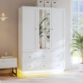 Wardrobe Closet with 3 Doors Bedroom Armoire with Mirror & 4 Drawers