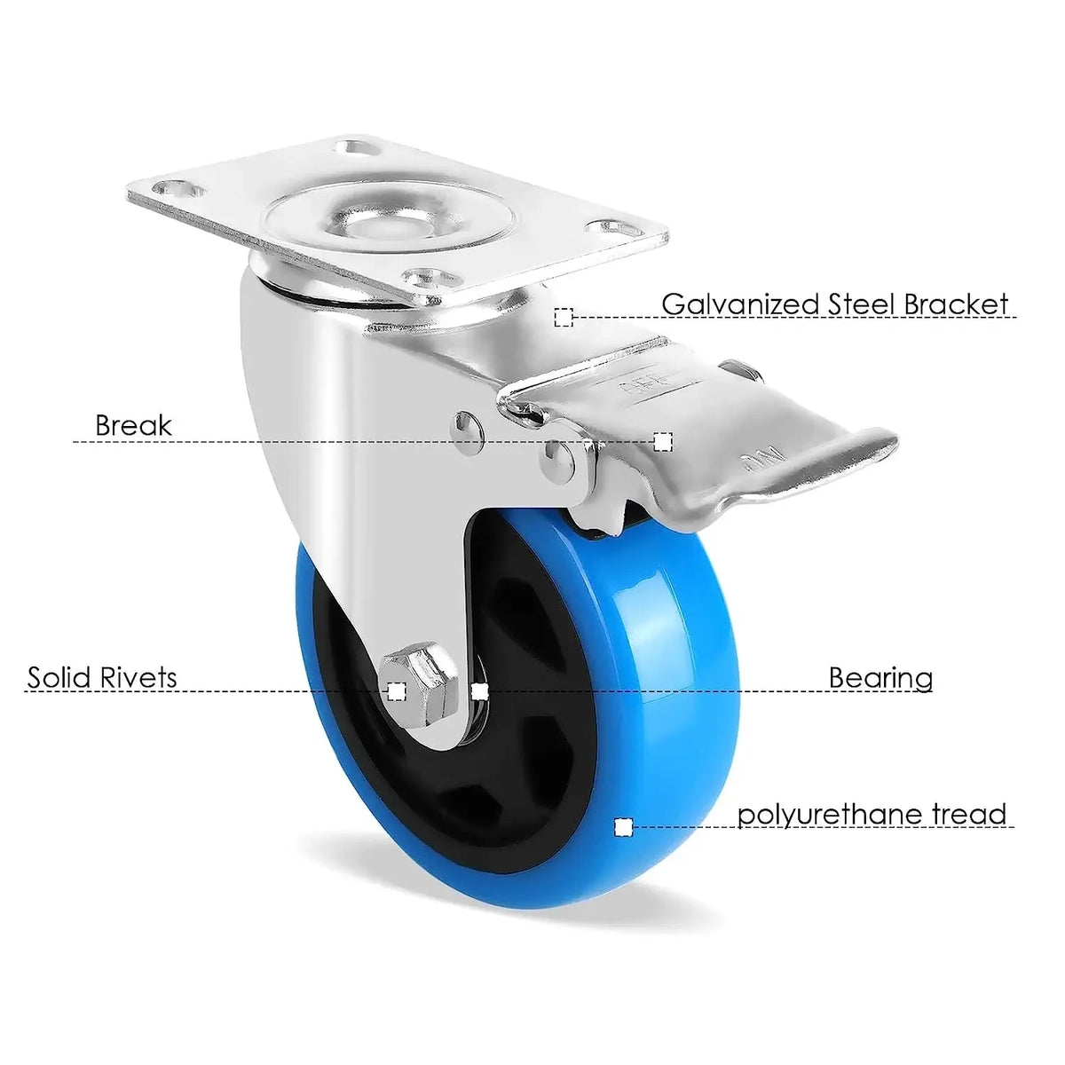 Set of Transport Rollers 100mm for Industrial Transport & Logistics 4/8x Swivel Casters with Brake, 150kg per Wheel