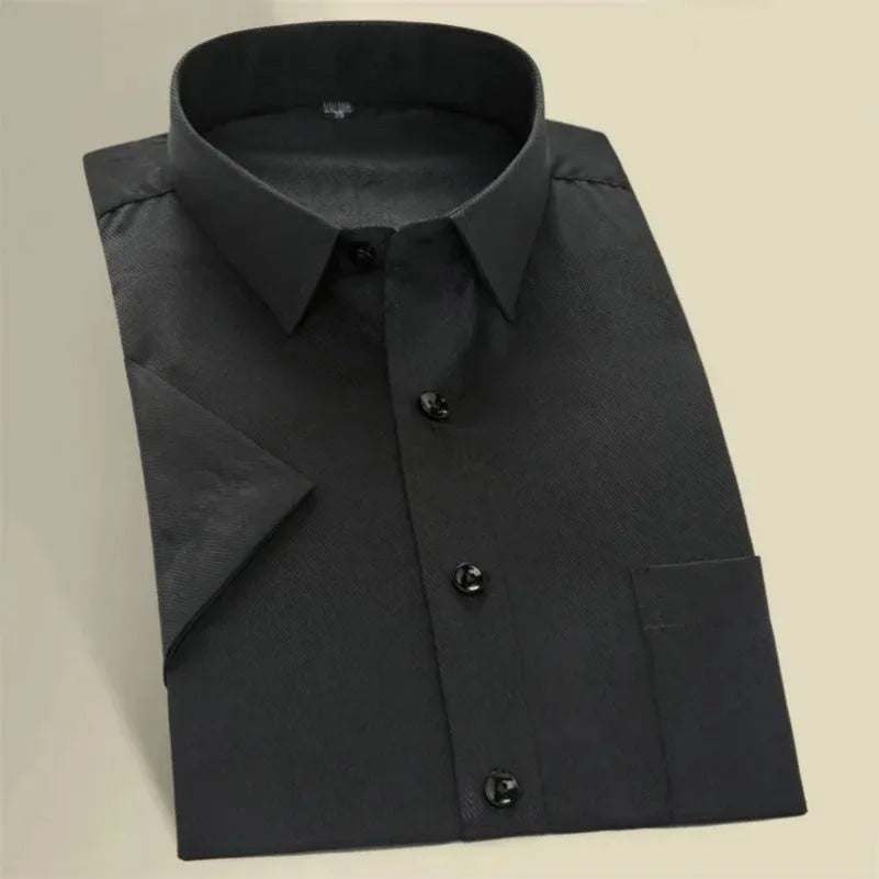 Men's Short Sleeved Dress Shirt Summer White Black Blue Pink Classic Solid Chemise Homme Male Business Casual Shirts KOACUS