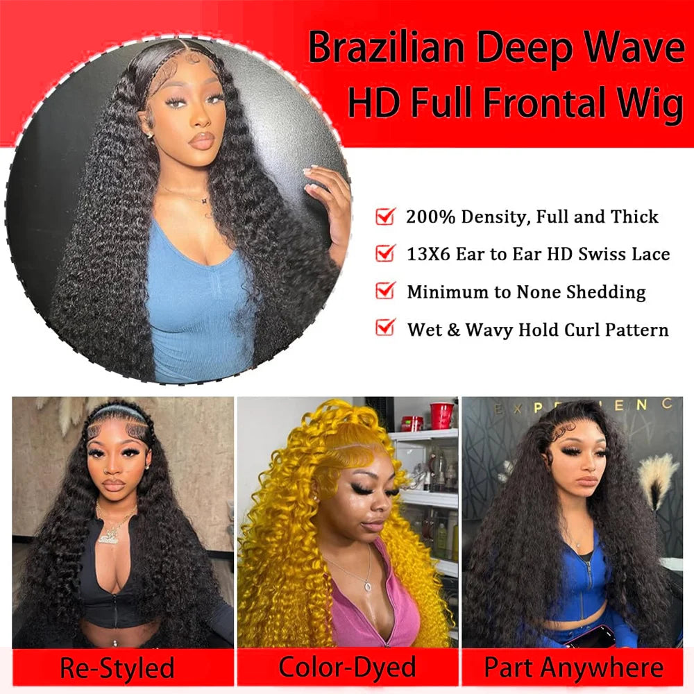13x6 HD Lace Frontal Human Hair Wig 5x5 HD Lace Closure Wig Pre Plucked Baby Hair Deep Wave Human Hair Wig For Women On Clearance Sale