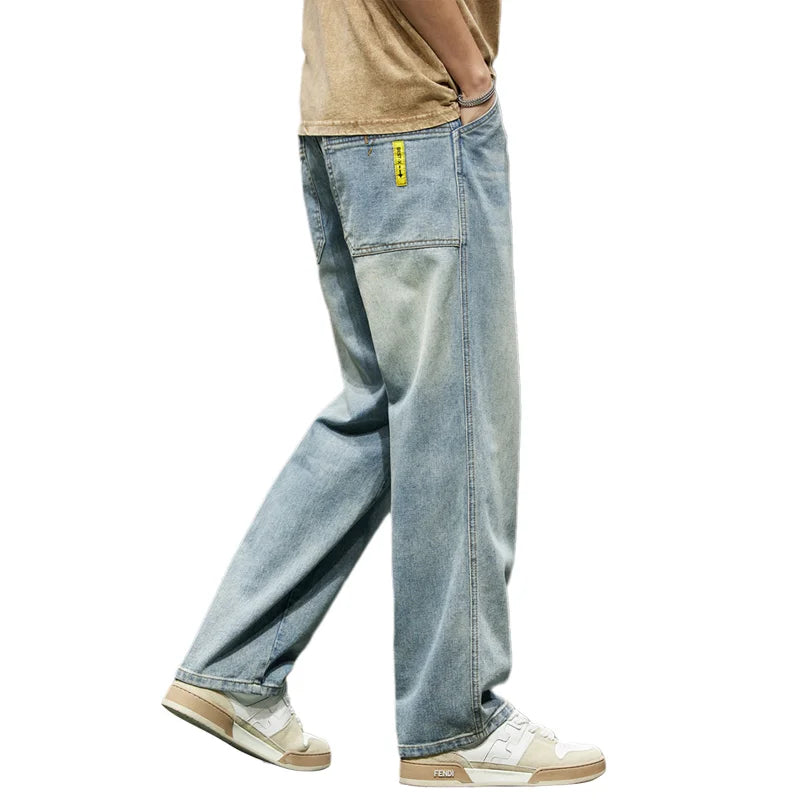 2024 Autumn New Solid Color Jeans Men's Four Seasons Loose Versatile Straight Pants Korean Style Trendy Workwear Long Pants