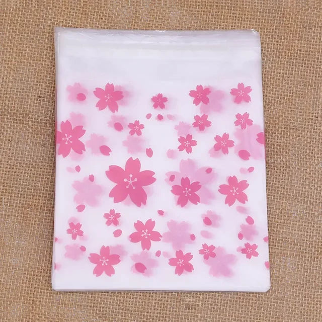 100pcs Transparent Cherry Blossom Packaging Bags Fresh Bags Dustproof Bags Candy Biscuits Jewelry Packaging Bags Reusable DIY