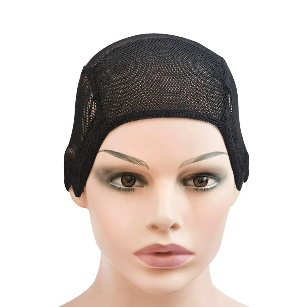 1Pc Wig Cap Mesh Weaving Caps Black/Beige Stretchable Front Double Lace Wig Caps with Adjustable Straps for Making Wigs