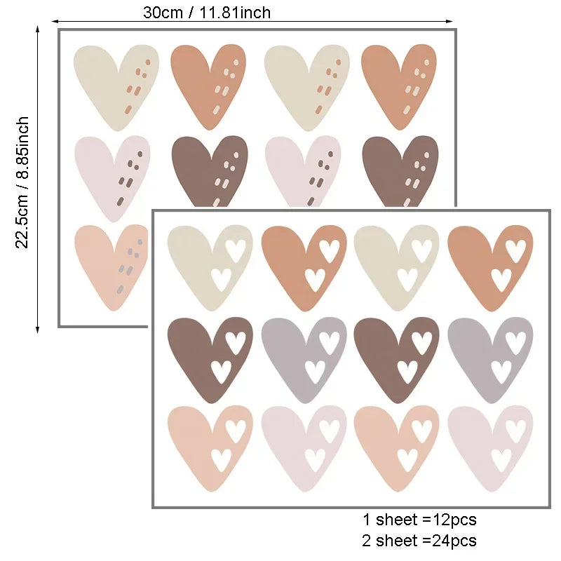 24pcs Heart Wall Sticker for Kids Room Baby Boy Baby Girl Room Decoration Wall Decals Living Room Bedroom Wall Decor Stickers