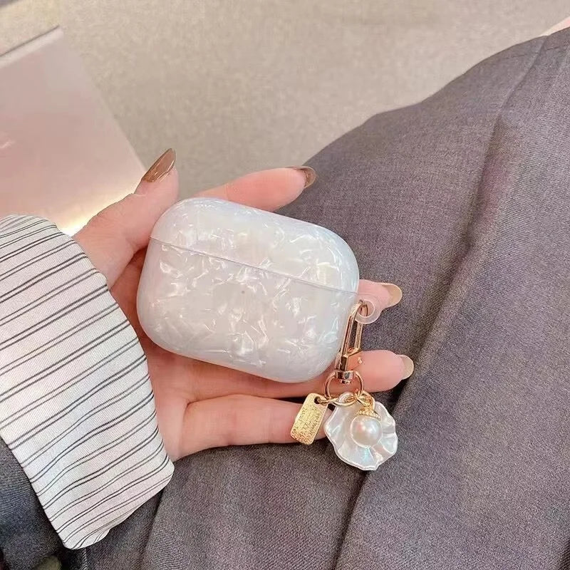 Pearl Silicone Earphone Case For AirPods 1/2/3/4/Pro 1/Pro 2 Soft Silicone Cover With Pearl Pendant Headphone Accessories Set