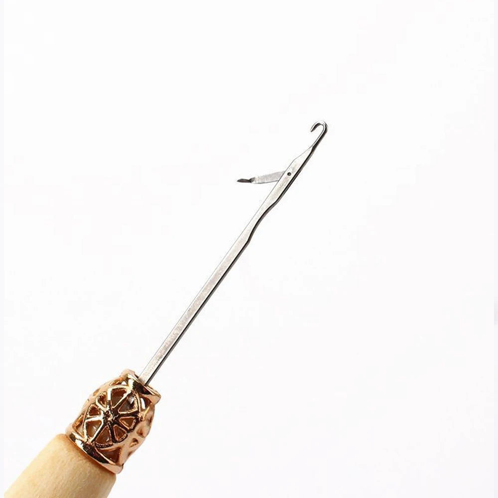 Hair Extensions Beads Tools Kit Extensions Micro Pulling Needle Wood Hair Hook with Tongue Hair Crochet Hook