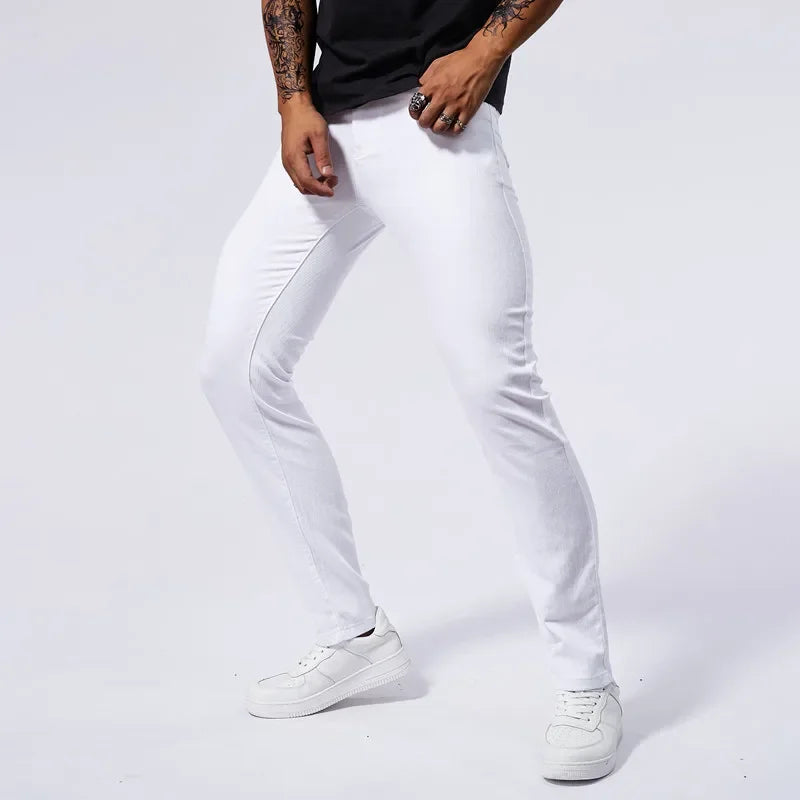 Men's White Casual Jeans New Denim Pants Comfortable Fashion Stretch Slim Fit Straight Trousers Male Clothing Streetwear