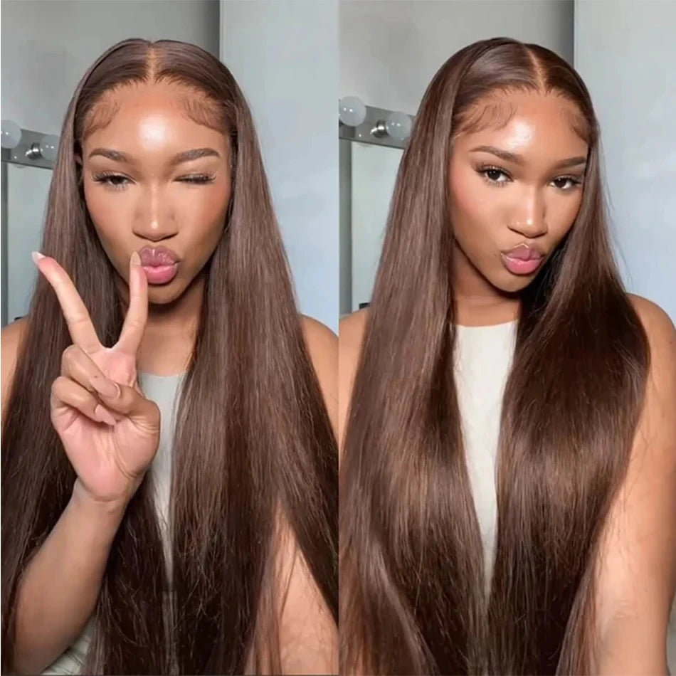 13x4 Bone Straight Chocolate Brown Lace Front Human Hair Wigs For Women Pre Plucked 13x6 Transparent Lace Frontal Cheap Wigs