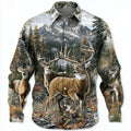Retro Men's Reindeer Aztec Indian Culture Shirt  Long Sleeve Shirt Casual Men's Deer Hunter Tops 3D Print Collared Shirt
