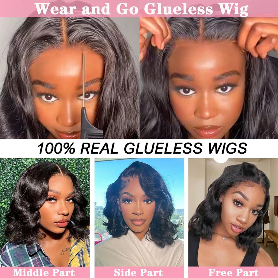 5X5 High 250 Density Body Wave Transparent Ready To Go Pre Plucked Short Bob Wig Glueless Human Hair Wigs For Women Loose Body
