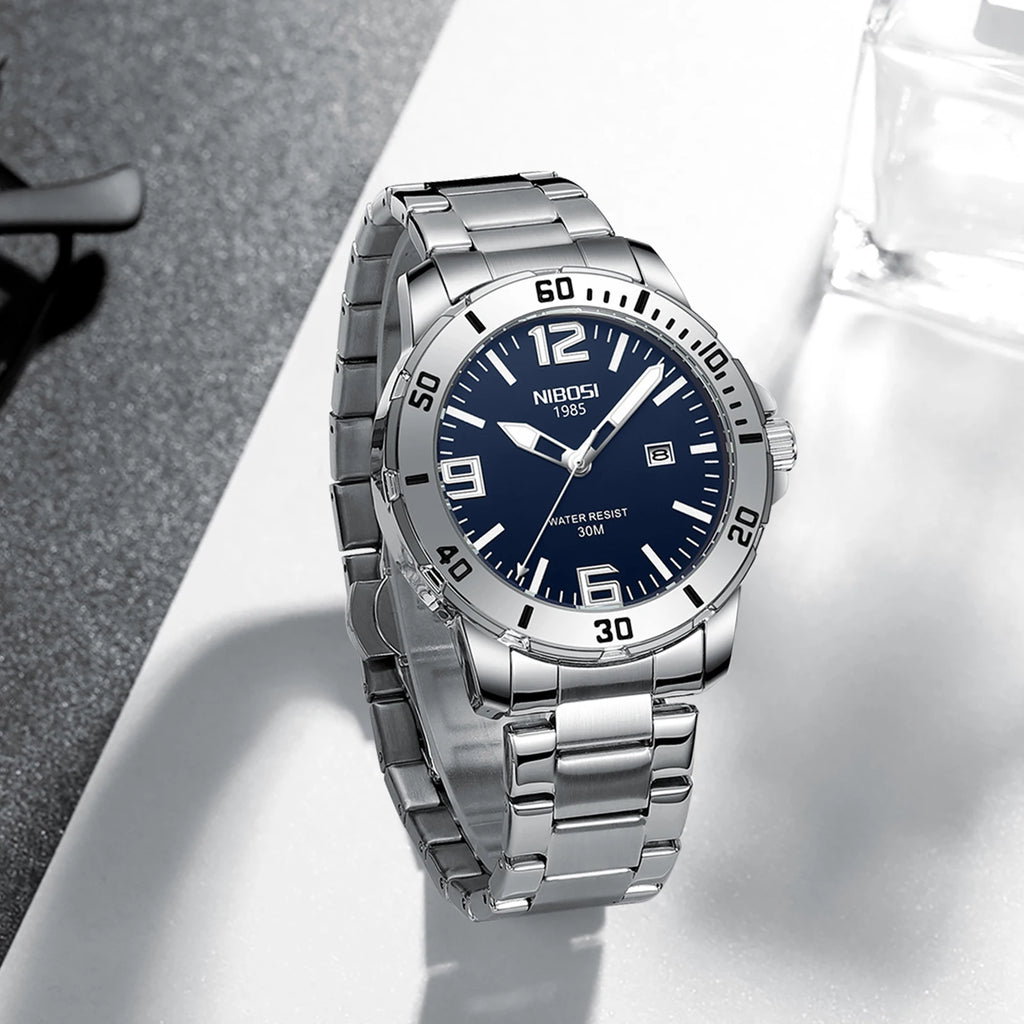 NIBOSI Luxury Man Wristwatch Business Stainless Steel Date Quartz Men Watch Waterproof Luminous Date Men's Watches Clock