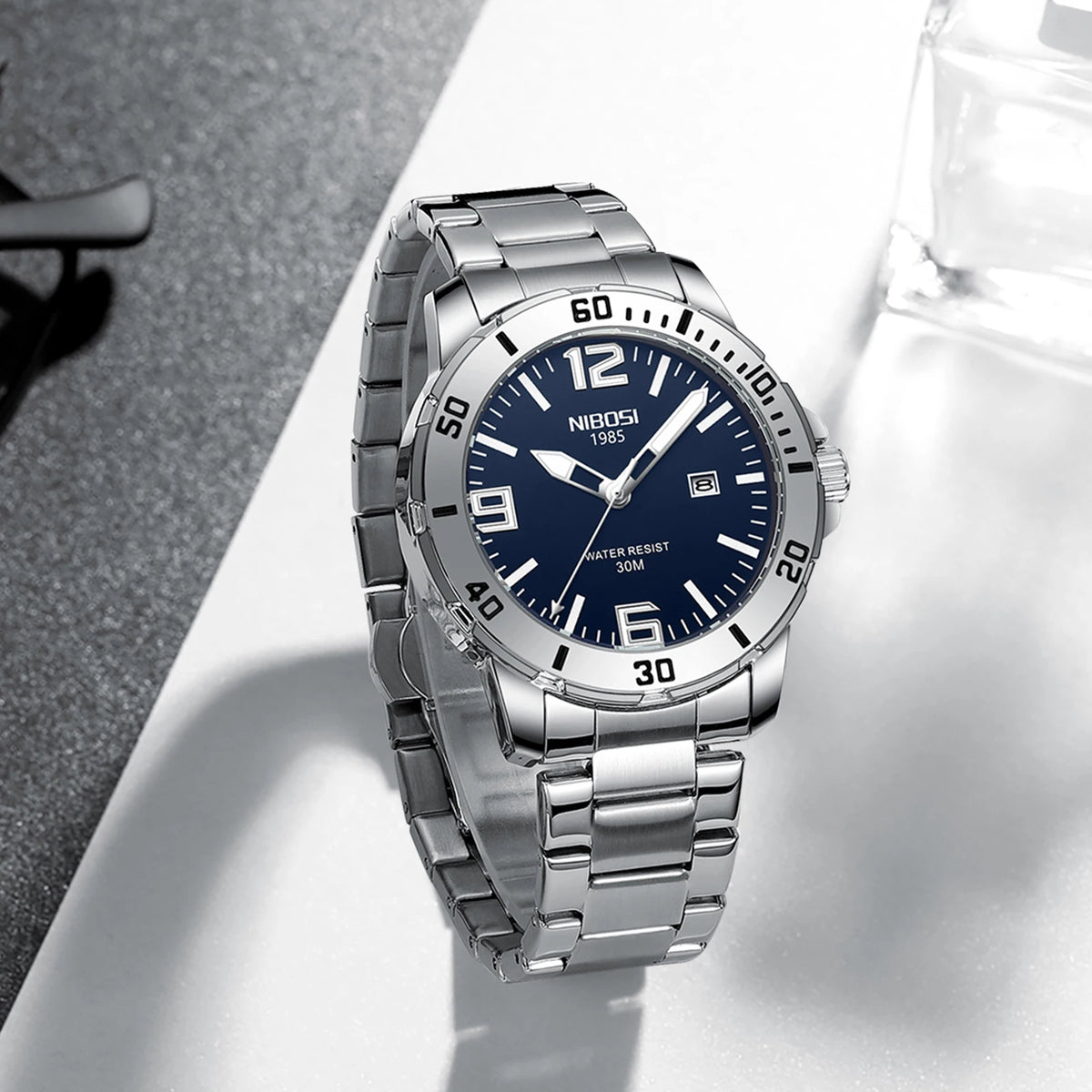 NIBOSI Luxury Man Wristwatch Business Stainless Steel Date Quartz Men Watch Waterproof Luminous Date Men's Watches Clock