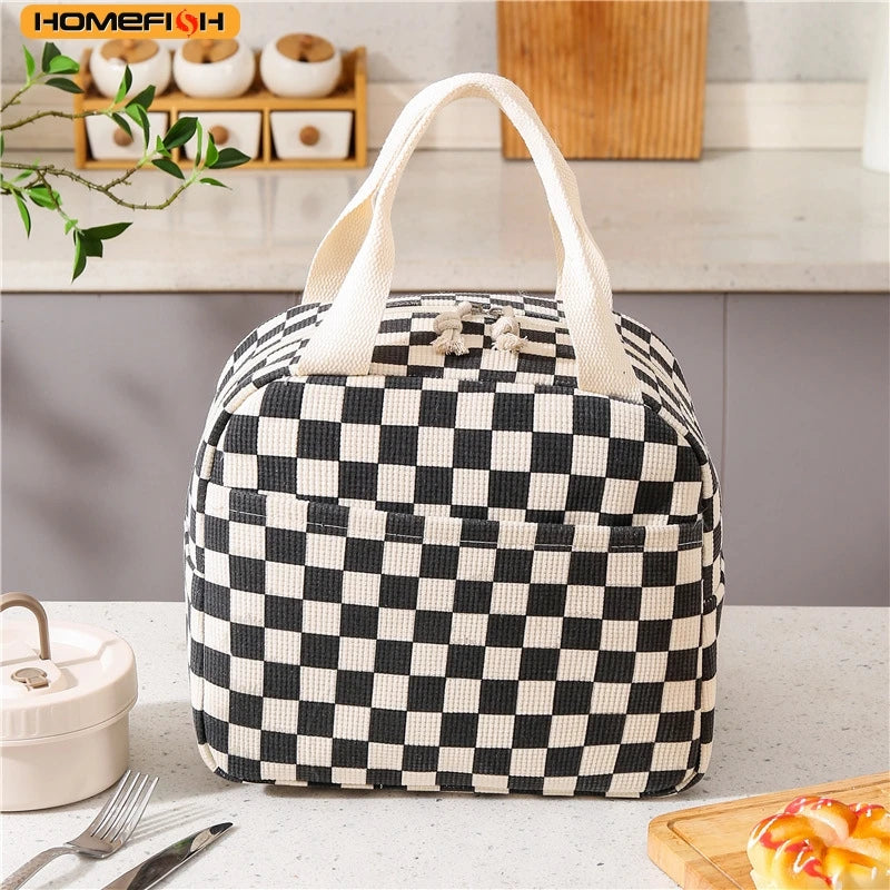 HOMEFISH Cute Flower Pattern Insulated Lunch Box Bag, Waterproof Durable Thermal Handbag for Food Storage