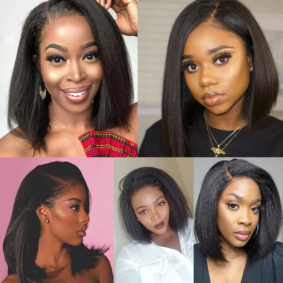 Kinky Straight Short Bob Wigs Natural Human Hair Glueless Wigs 13x4 HD Transparent Lace Frontal Wig For Women Wholesale On Sale