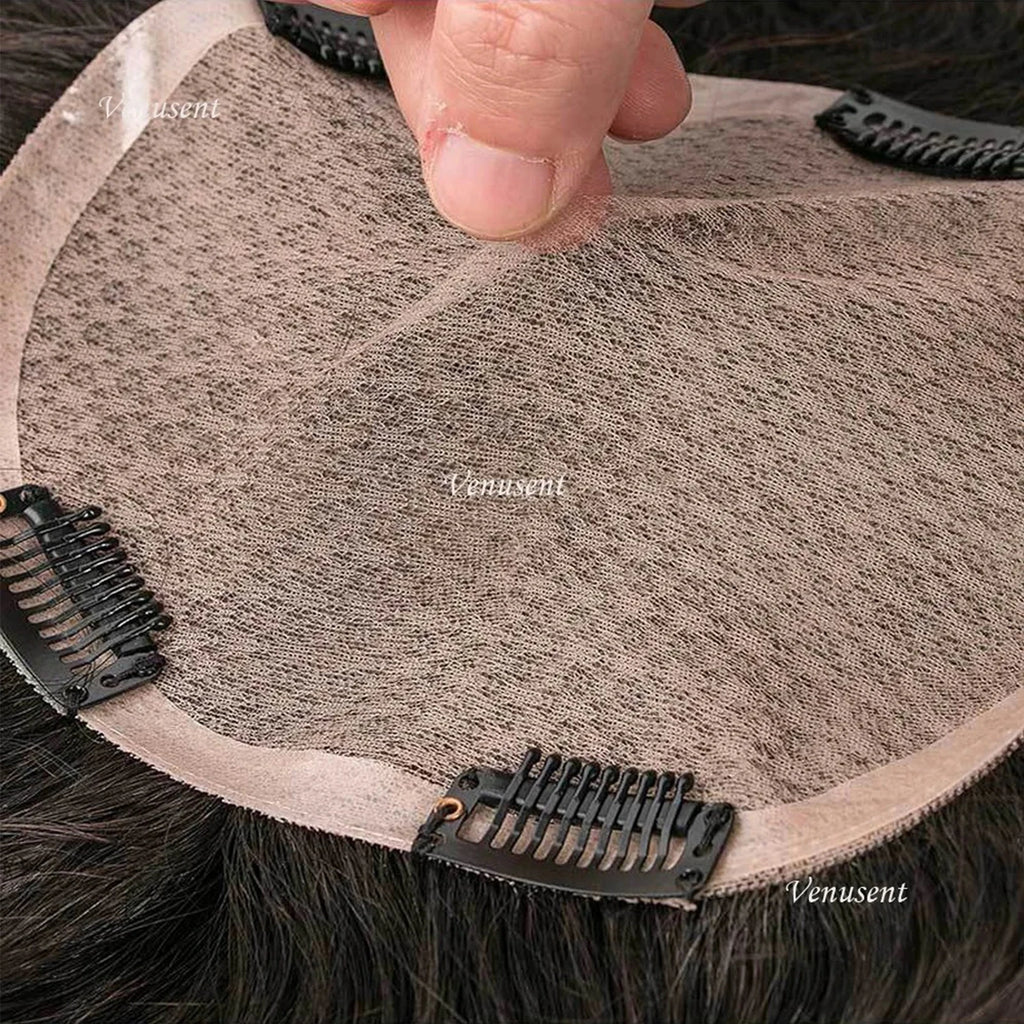 Full Hand Tied Silk Base Topper with Clips in Medium Brown Wave Curly Real  Human Hair Toupee for Women Soft Breathable