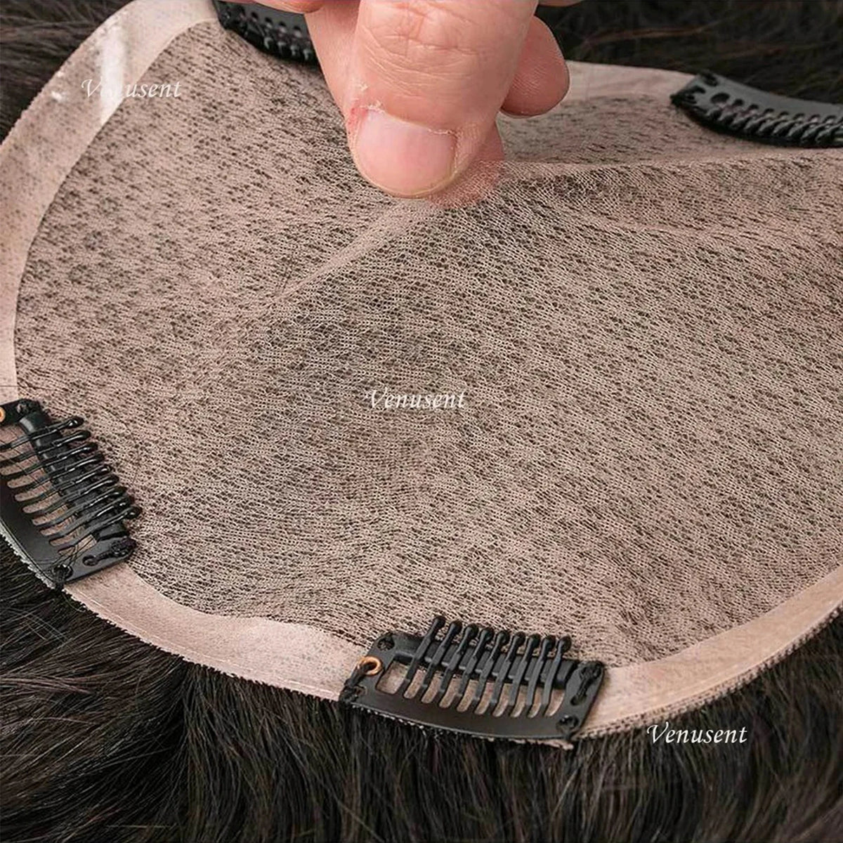 Full Hand Tied Silk Base Topper with Clips in Medium Brown Wave Curly Real  Human Hair Toupee for Women Soft Breathable