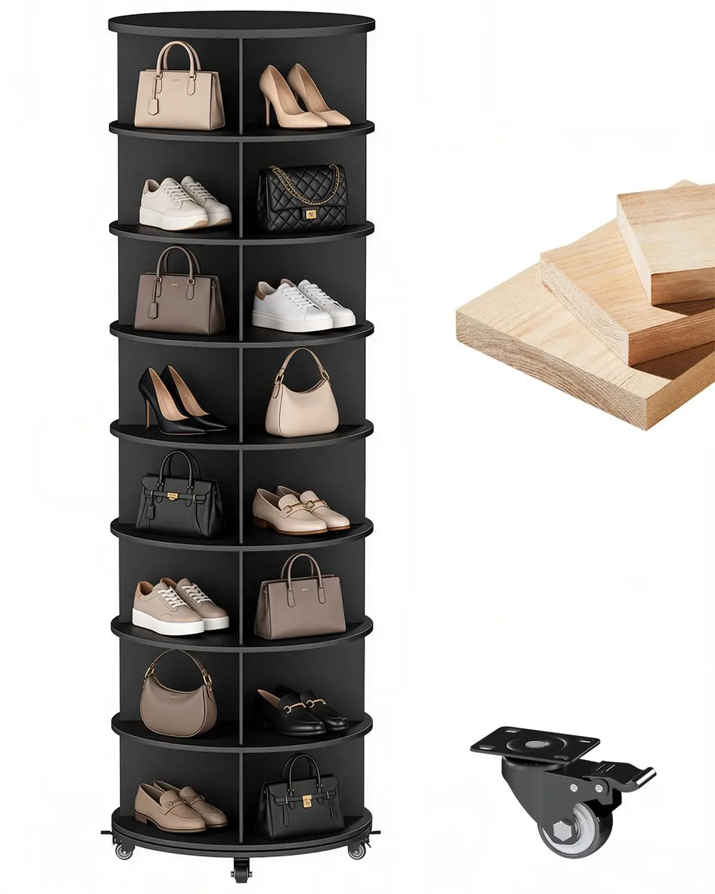 8Tier Rotating Shoe Rack Tower 23.6"x23.6"x74" White, Customized