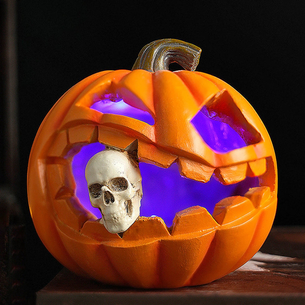 Halloween Ghost Pumpkin Lantern Decor Pumpkin Eating Skull Statue Table Centerpieces for Porches Gardens Patios Ornament