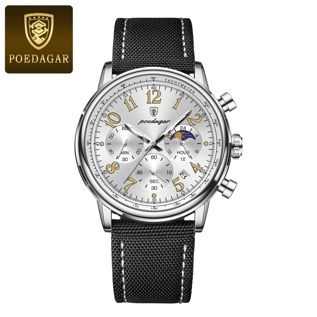 POEDAGAR Luxury Sports Military Men Watch Waterproof Luminous Chronograph Nylon Leather Date Man Wristwatch Quartz Men's Watches