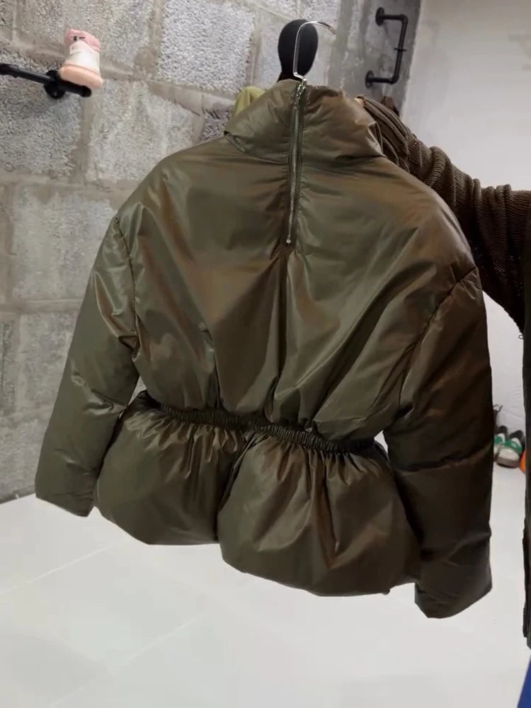 Women's Winter Jacket Hooded Short Top Cropped Drawstring Waist Coat Long Sleeve Warm Oversized Jackets Streetwear Woman Clothes