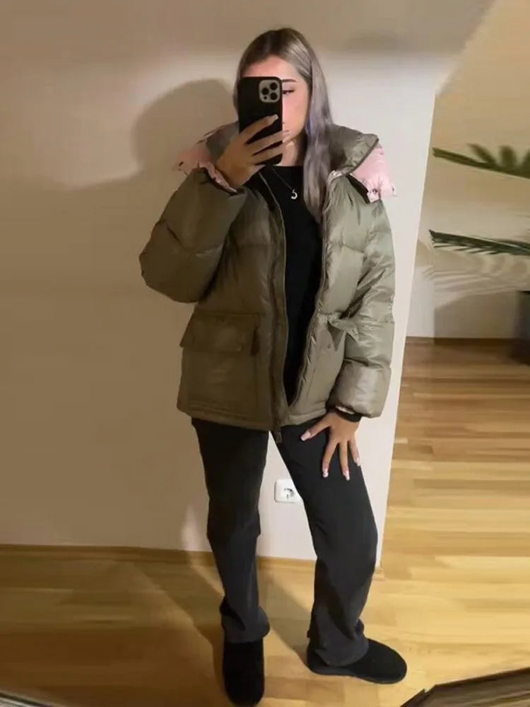 Lightweight Puffer Women's Warm Down Jacket Hooded Jackets Oversized Casual Chic Cotton Coat 2025 Winter New Female Outerwear