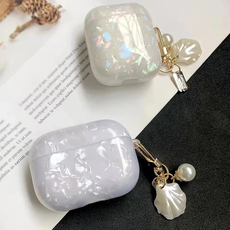 Pearl Silicone Earphone Case For AirPods 1/2/3/4/Pro 1/Pro 2 Soft Silicone Cover With Pearl Pendant Headphone Accessories Set