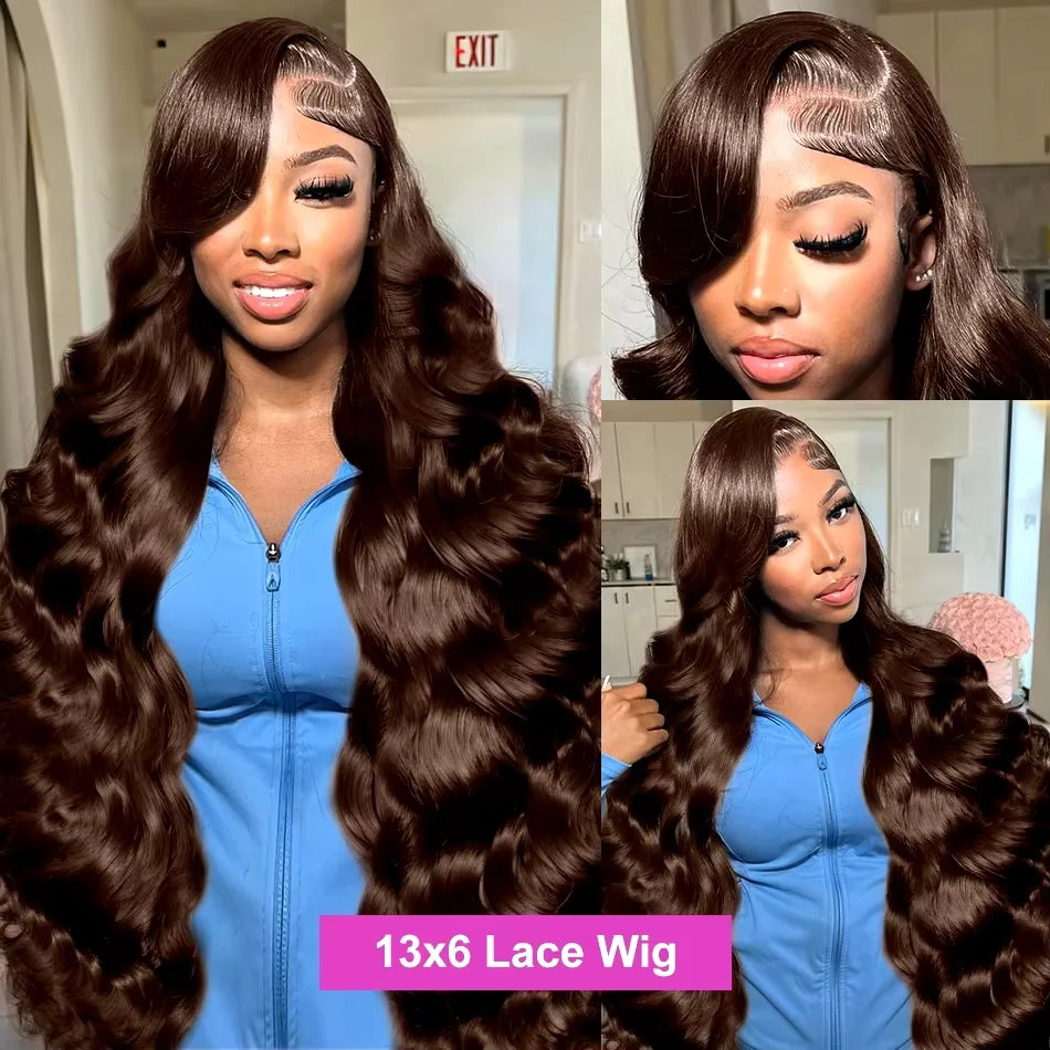 Chocolate Brown Human Hair Lace Front Wig Body Wave Wigs Human Hair 13x6 Frontal Wig 30 36 Inch 13x4 HD Transparent Colored Wig
